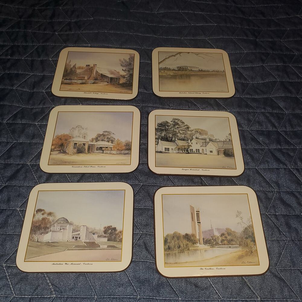 Vintage Jason Canberra Scenic Cork Back Coasters Set of 6 Boxed Australia